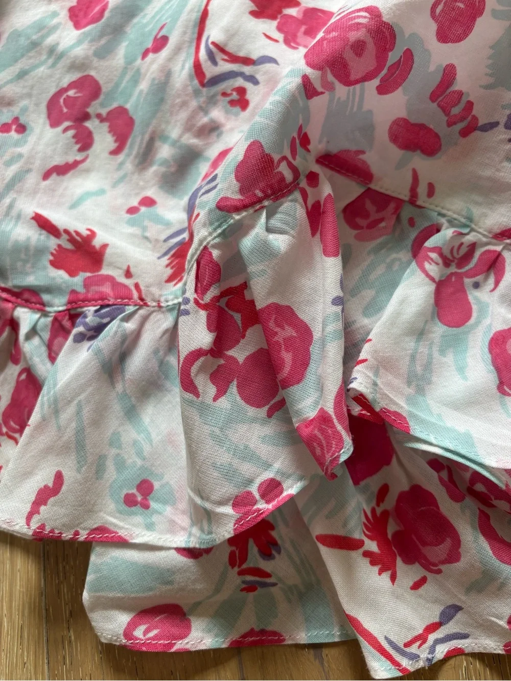D Porthault Floral Ruffle Wrap Robe in White and Pink S